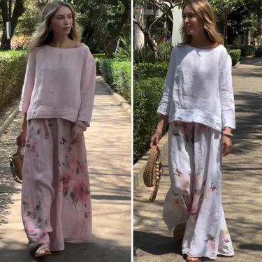 🌸Spring Specials💓Solid Tops & Floral Wide-Leg Pants (2-Piece Set)